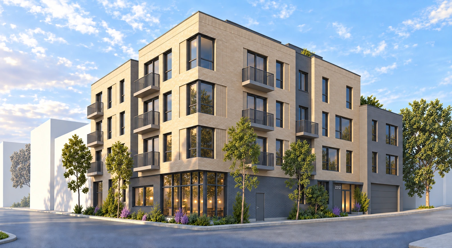 Architectural rendering of Le Phénix at the corner of boulevard Henri-Bourassa and rue Parthenais