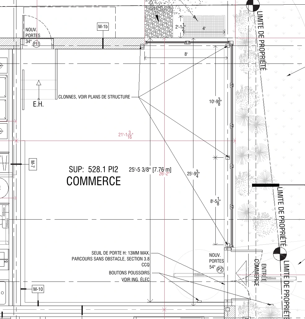 Excerpt from the architectural plan of the commercial space at Henri-Bourassa and Parthenais